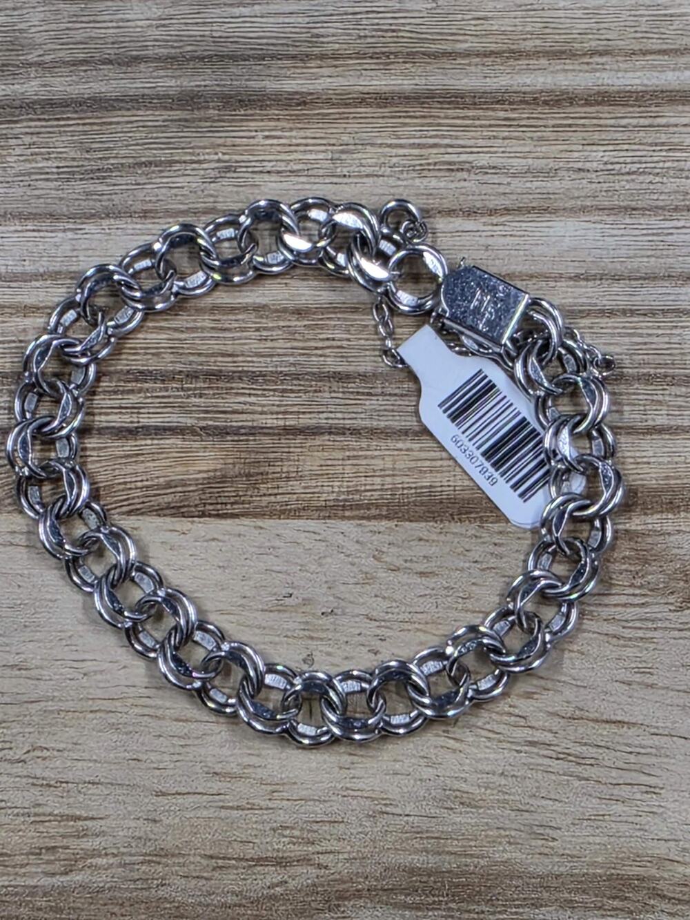TC Sterling Charm Bracelet double linked safety chain 7.5"